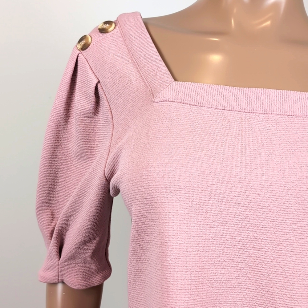 Current Air Barnette Top Tie Waist Puff Sleeve Square Neck Anthropologie Pink - Picture 3 of 11